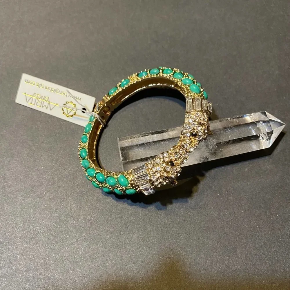 NWOT Amrita Singh Gold and Green Lepoard 🐆 Bracelet - Picture 7 of 11